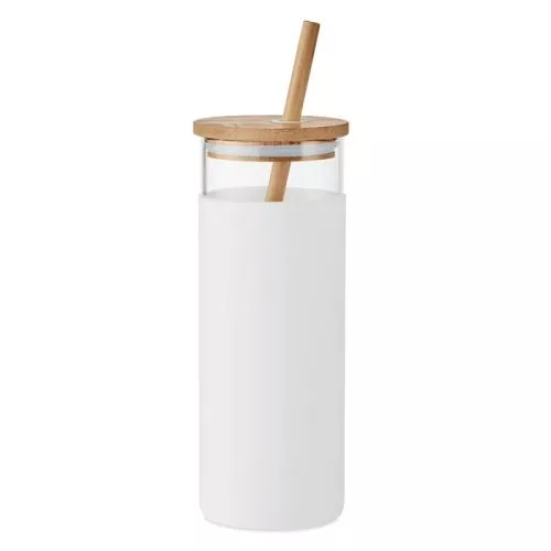 STRASS Üveg pohár bambusz fedél 450ml