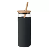 STRASS Üveg pohár bambusz fedél 450ml Fekete