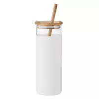STRASS Üveg pohár bambusz fedél 450ml Fehér
