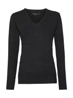 Ladies’ V-Neck Knitted Pullover Charcoal Marl