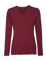 Ladies’ V-Neck Knitted Pullover Cranberry Marl