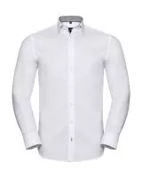 Tailored Contrast Herringbone Shirt LS White/Silver/Convoy Grey