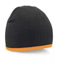 Two-Tone Beanie Knitted Hat Black/Fluorescent Orange