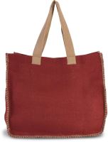 JUTE BAG WITH CONTRAST STITCHING Arandano Red/Natural