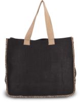 JUTE BAG WITH CONTRAST STITCHING Black/Natural