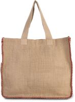 JUTE BAG WITH CONTRAST STITCHING Natural/Arandano Red